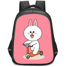 Lines Friends Cony Backpack StudentPack - Cony Riding Skating Cycle On Pink Background