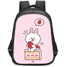 Lines Friends Cony Backpack StudentPack - Cony Sitting And Holding Strawberry Pink Background