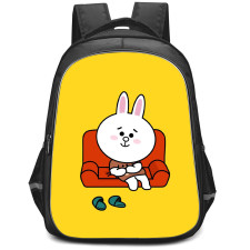 Lines Friends Cony Backpack StudentPack - Cony Sitting On A Sofa Yellow Background