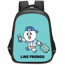 Lines Friends Moon Backpack StudentPack - Moon Going to Travel Blue Background