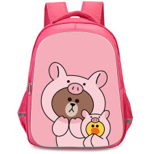 Lines Friends Backpack StudentPack - Lines Friends Piggy Brown And Piggy Sally On Pink Background