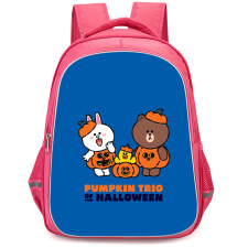 Lines Friends Backpack StudentPack - Lines Friends Pumpkin Trio Of Halloween Poster Blue Background