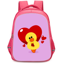 Lines Friends Sally Backpack StudentPack - Sally Standing Inside Heart Shape On Purple Background