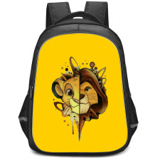 The Lion King Simba Backpack StudentPack - Simba Baby And Adult Side By Side On Yellow Background