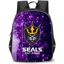 San Diego Seals Backpack School Bag StudentPack - Logo Purple Glitters Poster