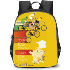 Le Tour De France Backpack School Bag StudentPack - Le Tour De France Four Cyclists On France Map Route On Yellow Flat Vector Illustration Poster