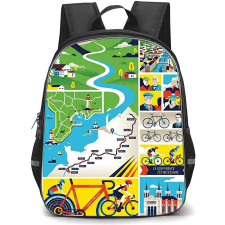 Le Tour De France Backpack School Bag StudentPack - Le Tour De France Cycling Collage Map Landmarks Illustration Poster