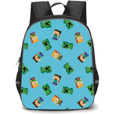 Minecraft Backpack StudentPack - Characters Pattern In Sky Blue Background