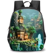 Minecraft Backpack StudentPack - Minecraft Cliff Village 3d Art