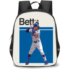 MLB Mookie Betts Backpack StudentPack - Mookie Betts Los Angeles Dodgers Batting Posture Illustration On Blue Background