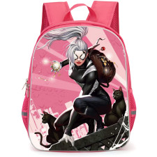 Black Cat Felicia Hardy Backpack StudentPack - Black Cat Felicia Hardy Stolen Jewelries Pink Background