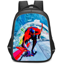 Spider Man Across The Spider Verse 2099 Spider-Man Backpack StudentPack - 2099 Spider-Man On The Train Watercolor Art