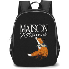 Maison Kitsune Backpack School Bag StudentPack - Maison Kitsune Bandana Fox Minimalist Art On Black Background