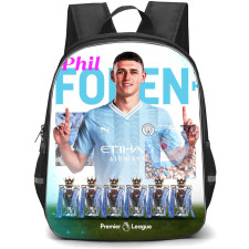 Manchester City F.C. Phil Foden Backpack StudentPack - Phil Foden Infront of 4 Champions Trophy Poster