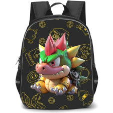 Super Mario Bowser BackPack StudentPack - Bowser Sitting Chibi Yellow Pattern Background