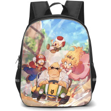 Super Mario Backpack StudentPack - Super Mario Characters Driving Chibi Art Illustration
