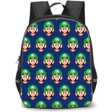 Super Mario Luigi Backpack StudentPack - Luigi Pattern Art Blue Background