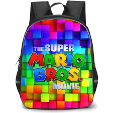 Super Mario Backpack StudentPack - Super Mario Movie Logo On Colorful Blocks Background