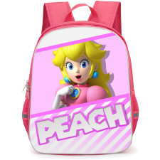 Super Mario Peach Backpack StudentPack - Peach Introduction Pink Stripes Background