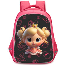 Super Mario Peach Backpack StudentPack - Peach Smiling Chibi Pink Pattern Background