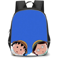 Chibi Maruko Chan Backpack School Bag StudentPack - Momoko Sakura And Tamae Honami Peeking On Blue Background