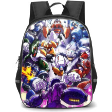 Mega Man Backpack StudentPack - Mega Man Characters Assembly Attacking Cartoon Art