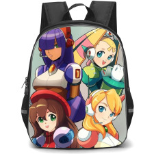 Mega Man Backpack StudentPack - Mega Man Characters Female Smiling Portrait Cartoon Art