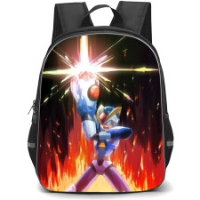 Mega Man Backpack StudentPack - Mega Man X Firing Weapon Up Fire Background