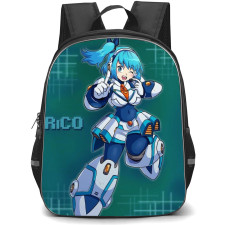 Mega Man Rico Backpack StudentPack - Rico Winking Pose Bluegreen Background