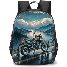Motorbike Backpack StudentPack - Motorbike Digital Art Depicting A Motorbike Standing Beside The Road During Rain