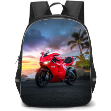 Motorbike Ducati Backpack StudentPack - Motorbike Ducati Panigale Red Beside Beach Poster