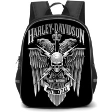 Motorbike Harley Davidson Backpack StudentPack - Motorbike Harley Davidson Fan Art Logo Illustration On Black Background