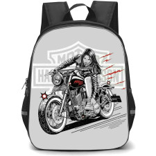 Motorbike Harley Davidson Backpack StudentPack - Motorbike Harley Davidson Girl Rider Grayscale Sticker Gray Background