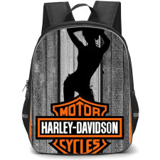 Motorbike Harley Davidson Backpack StudentPack - Motorbike Harley Davidson Logo With Silhouette Girl On Wood Poster