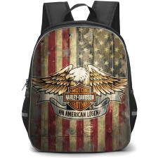 Motorbike Harley Davidson Backpack StudentPack - Motorbike Harley Davidson Logo On USA Vintage Flag Poster