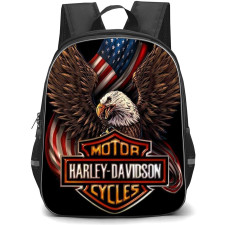 Motorbike Harley Davidson Backpack StudentPack - Motorbike Harley Davidson Logo With American Eagle Black Background