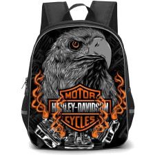 Motorbike Harley Davidson Backpack StudentPack - Motorbike Harley Davidson Logo On Grayscale Illustrated Eagle