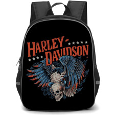 Motorbike Harley Davidson Backpack StudentPack - Motorbike Harley Davidson Skull Eagle Retro Logo On Black Background