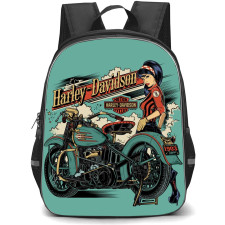 Motorbike Harley Davidson Backpack StudentPack - Motorbike Harley Davidson Vintage Cartoon Art On Green Background