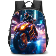 Motorbike Backpack StudentPack - Motorbike Man Riding A Futuristic Motorbike In A Neon Street Digital Art