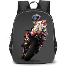 Motorbike Marc Marquez Backpack StudentPack - Motorbike Marc Marquez On Racing Track Looking Back Illustration Art