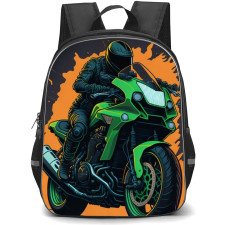 Motorbike Backpack StudentPack - Motorbike Racing Cartoon Art On Black Orange Background