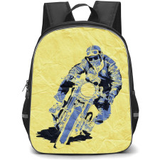 Motorbike Backpack StudentPack - Motorbike Retro Rider On A Cafe Racer Illustration Art On Yellow Background