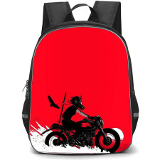 Motorbike Backpack StudentPack - Motorbike Retro Rider On A Bike Silhouette On Red Background