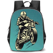 Motorbike Backpack StudentPack - Motorbike Rider Retro Illustration Art On Green Background
