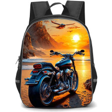 Motorbike Backpack StudentPack - Motorbike Standing On Sunset Beach Digital Art