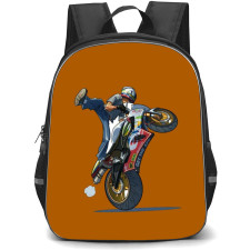 Motorbike Backpack StudentPack - Motorbike Stunt Illustration Art On Brown Background