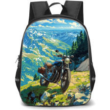 Motorbike Backpack StudentPack - Motorbike And Tent On Top of The Moutain Painting Poster