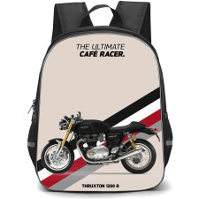 Motorbike Triumph Backpack StudentPack - Motorbike Triumph Thruxton 1200 R On Black White Red Stripe