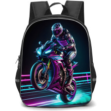 Motorbike Backpack StudentPack - Motorbike Wheelie Cyberpunk Art Poster